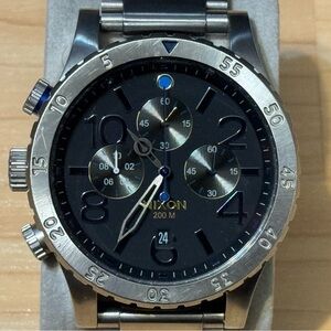 Nixon The 48-20 Chrono "Keep It Fresh" Men's Silver Stainless Analog Watch RUNS